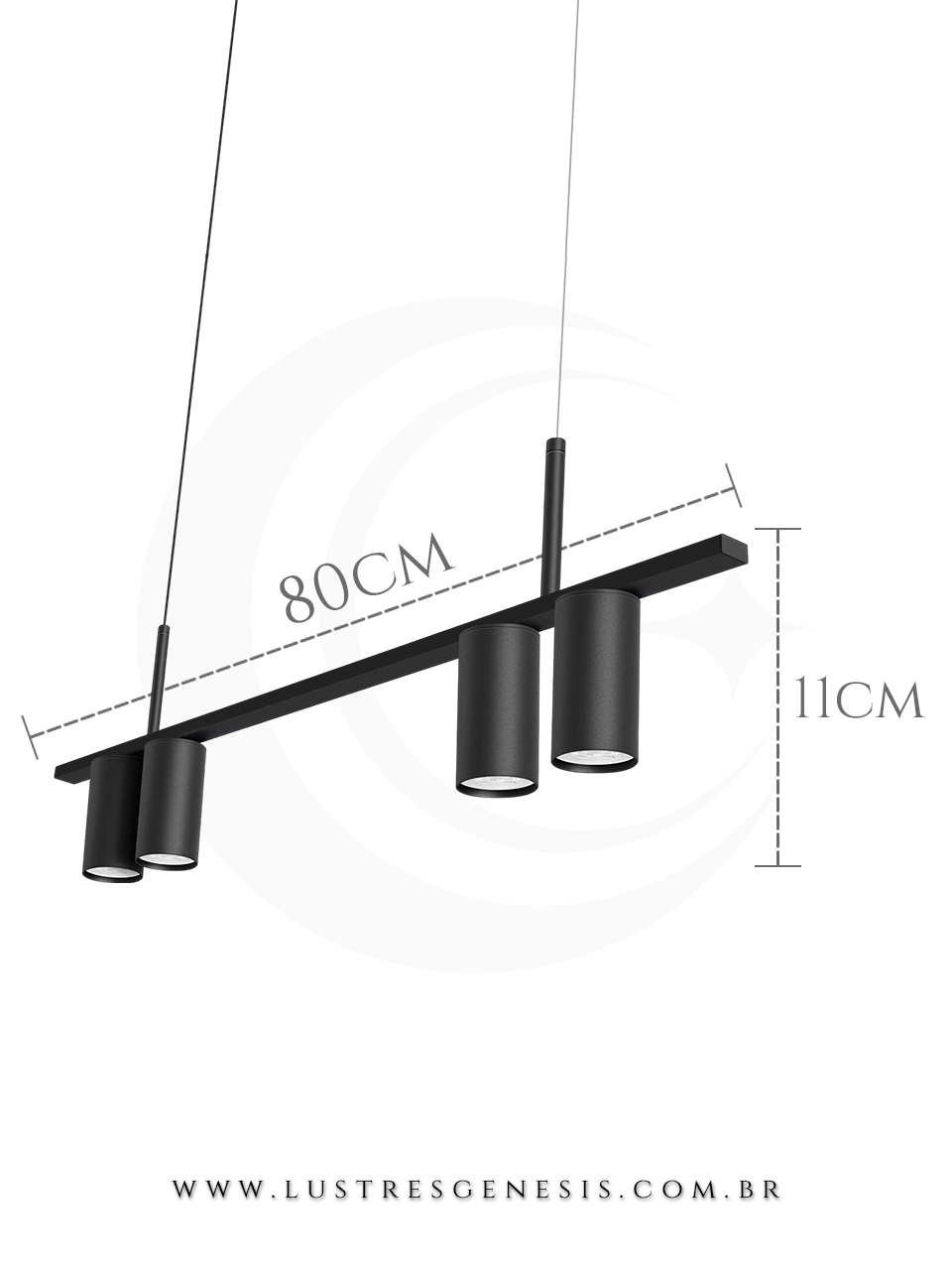 Lustre Pendente Retangular Tubus B4 Preto Minimalista para Balcão de Cozinha, Bancada Area Gourmet, Sala de Jantar e Suite Master